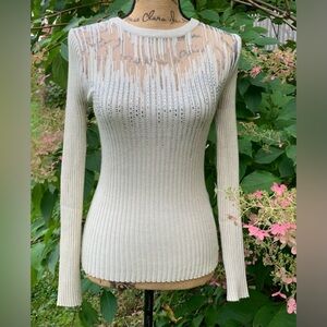 GUESS ladies tan rhinestone rayon blend long sleeve sweater and size large VVGUC